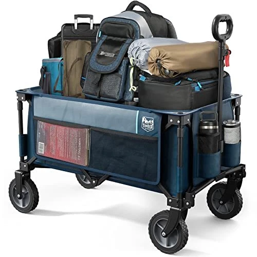 Collapsible Wagon Cart, Heavy Duty Foldable Garden Cart with Side Large Blue