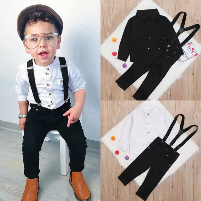 Kids Boys Set Wedding Formal Shirt Suit Top + Suspender + Pants Outfit Clothes