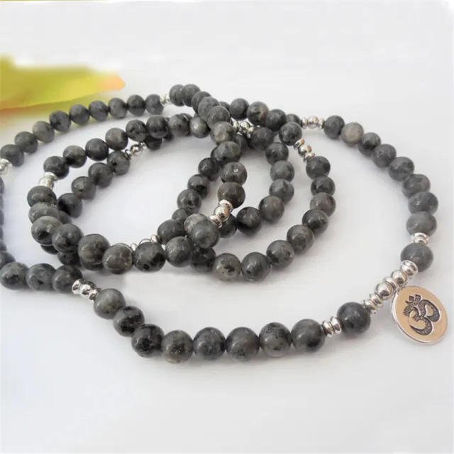 8MM 108 Black Onyx Buddha beads Silver Pendant Bracelet energy Healing Handmade