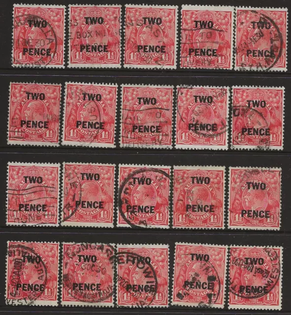 KGV'S      GROUP of 11/2d  RED  SMALL MULTI. WATERMARKS & SURCHARGED   GREAT LOT