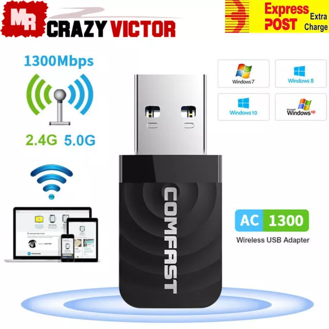 1300 Mbps USB 3.0 Wireless WiFi Network Receiver Adapter 5GHz Dual Band Dongle