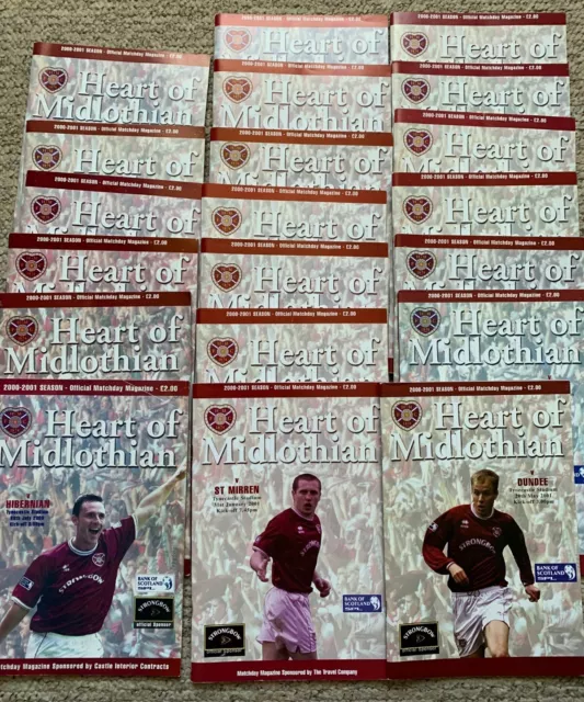 Hearts FC, 20 home match programmes 2000-01, Tynecastle, SPL and cups.