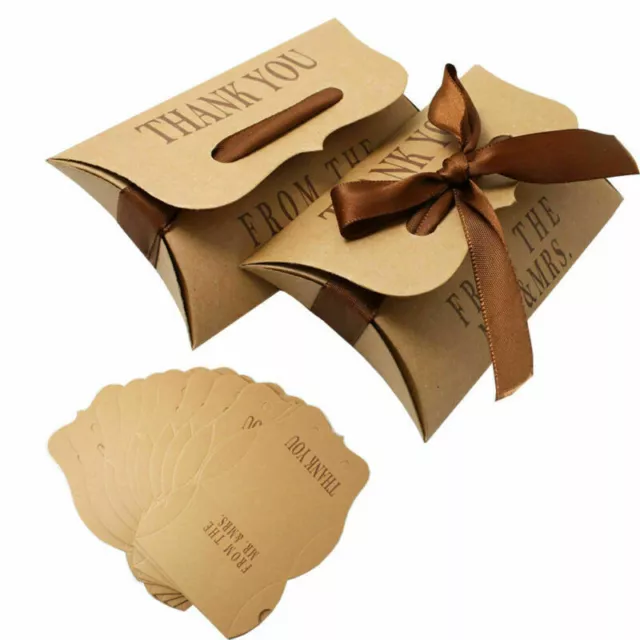 10/50/100X Wedding Favours Boxes Craft Paper Pillow Sweet Cake Candy Gift bags