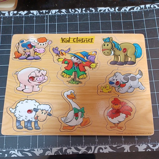 USED WOODEN PUZZLE OT classroom Farm scarecrow cow pig goose sheep dog