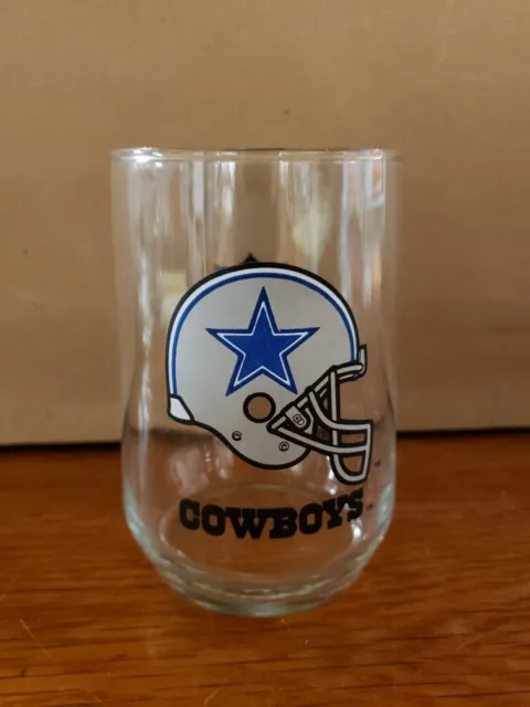 Vintage Dallas Cowboys NFL Clear Drinking Glass Tumbler Cup 1980's, 4 3/4" tall