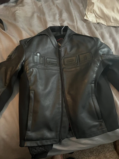 icon mens leather jacket L black Accelerant perforated motorcycle liner biker  S