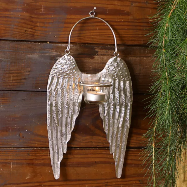 Wall Mounted Silver Angel Wings Candle Holder Tea Light Glass Spring Summer Gift