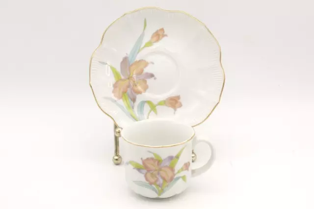 Otagiri Demitasse Cup and Saucer Peach Orchids Japanese Porcelain Ribbed Tea