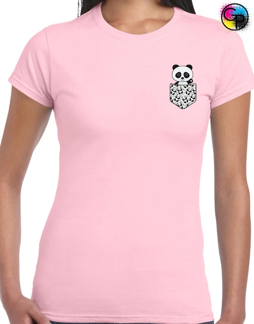 Pocket Panda Ladies T Shirt Funny Cute Animal Lover Design Kawaii Anime Womens