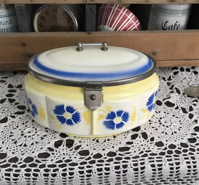 alte Art Deco Spritzdekor Keramik Keksdose - Deckeldose