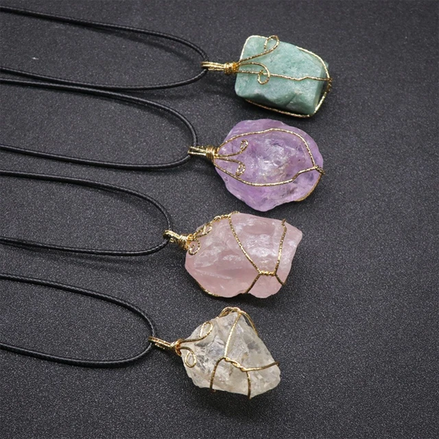 Gemstone Necklace with Chain Chakra Natural Stone Pendant Energy Healing Crystal 2