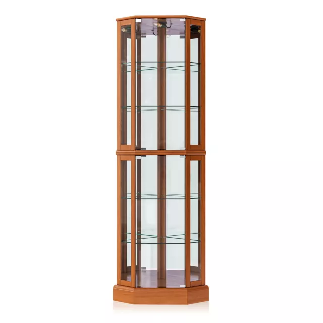 Ashfield Lighted Wood/Glass Curio Corner Cabinet Floor Standing