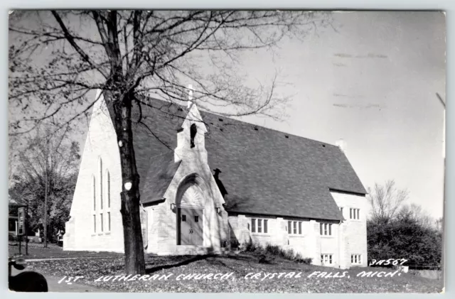 Crystal Falls MI Faux Steeple Belltower Architecture~1st Lutheran Church RPPC