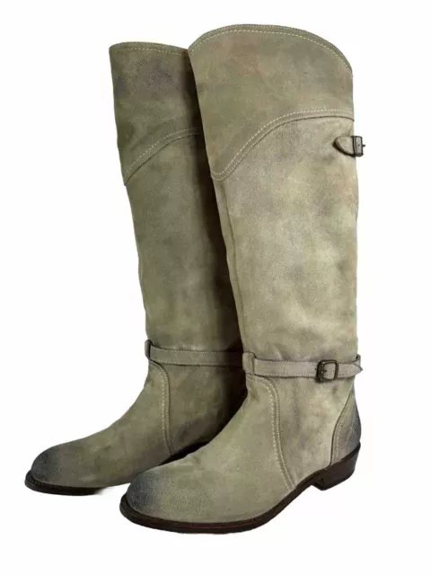 Frye Dorado Beige Riding Harness Tall Classic Boot SUEDE Sz 10 2