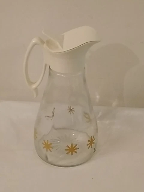 1960's Vintage Log Cabin syrup dispenser glass stars with plastic lid 7" tall