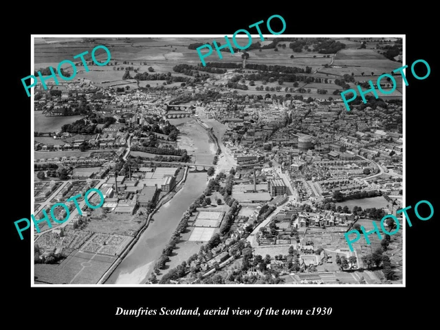 OLD 8x6 HISTORIC PHOTO OF DUMFRIES SCOTLAND AERIAL VIEW OF THE TOWN c1930 8