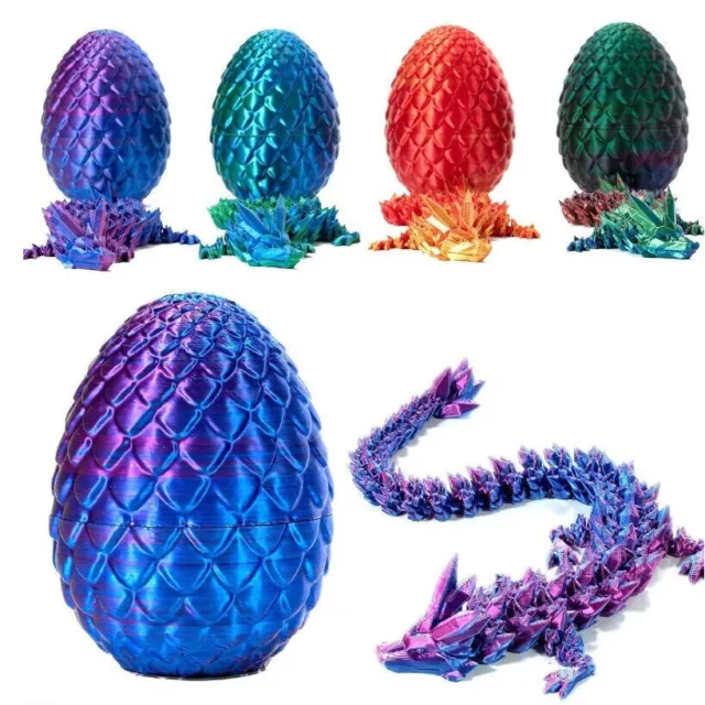 12-Inch Long Surprise Dragon Egg - Articulating Gemstone Fidget Toy, 3D Printed