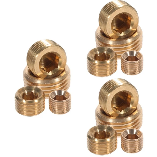 10 Bouchons Filetés Mâles Laiton 3/8" NPT - Bouchons Hexagonaux Pour Obturation Tuyauterie