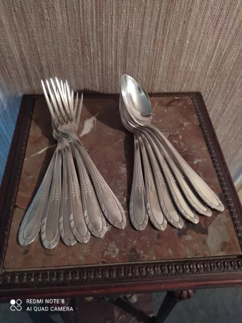 6 Couverts de Table Style Art Déco Métal Argenté
