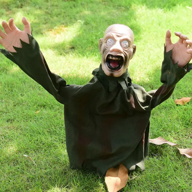 Screaming Zombie with Stakes Shaking Moving Hands Halloween Outdoor Ground Decor