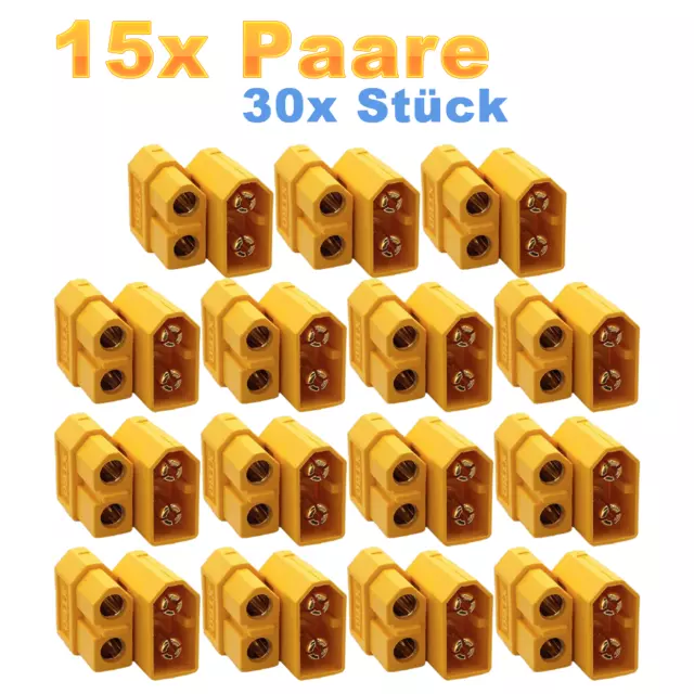 15 Paar (30 Stück) XT60 Goldstecker Original Hochstrom Lipo Akku Stecker Buchse