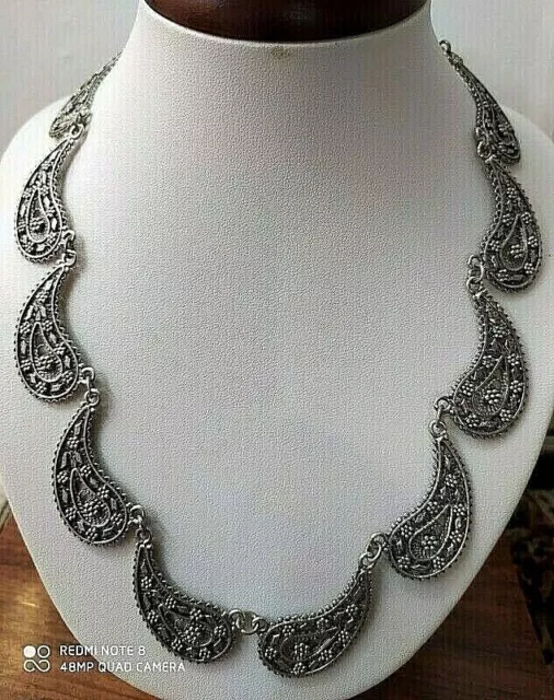 Vintage Filigrane Halskette versilbert handgefertigter Schmuck Damen Geschenk