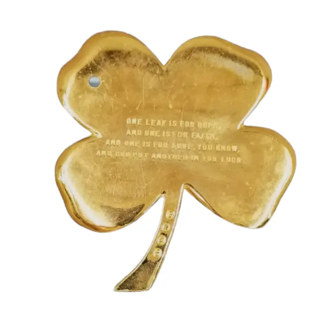 Irish Good Luck Blessing Shamrock Brass Plaque 4 Leaf Clover Wall