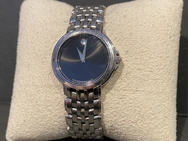 Orologio Movado Acciaio Inox Quadrante Nero Museo Orologio Classico Argento 84-E4-9822! 3