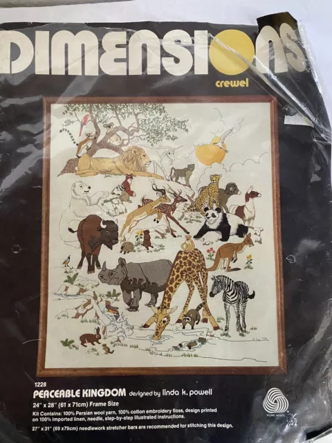 vintage crewel embroidery kit dimentions mid century animals