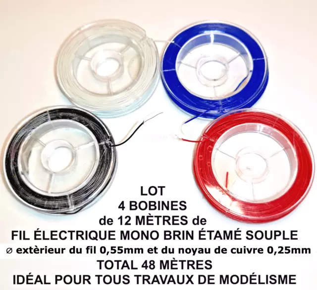 Modélisme Lot 4 Bobines Fil Électrique Jouef Roco Total 48 Mètres Max 30 Volts