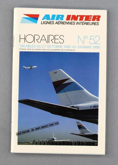 Air Inter Timetable Winter 1985/86 No.52 Horaires Airline Schedule France