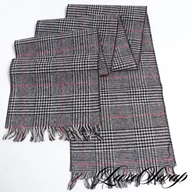 Anonymous Black White Prince of Wales Red Check Flannel Fringed Winter Scarf NR