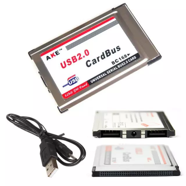 New PCMCIA to USB 2.0 CardBus 2 Port 480M Inside hide