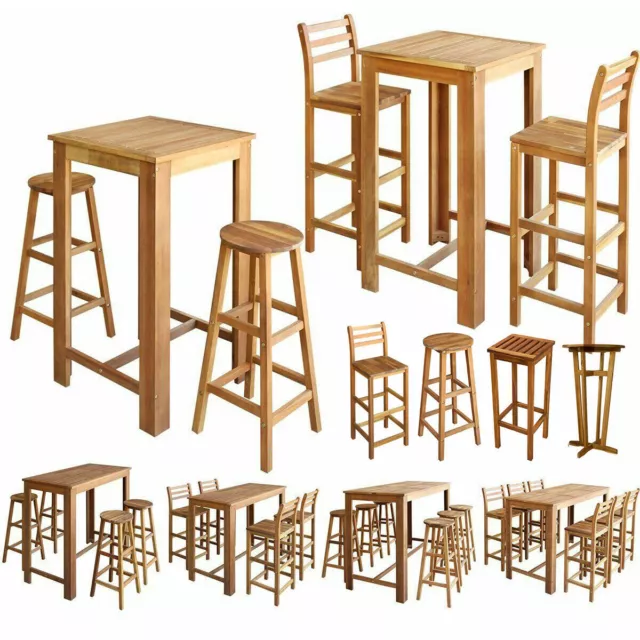 Solid Acacia Wood Bar Stools Chairs Table Set Breakfast Dining Cafe Kitchen Pub