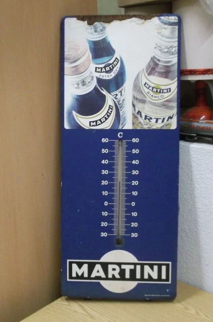 60er 70er Martini da Parete Scudo Con Termometro 78x32 Metallo 60s 70s Vintage