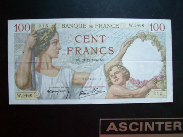 " Baisse de prix " Billet 100 Francs Sully 21/12/39 SUP Fay 26-18-5466