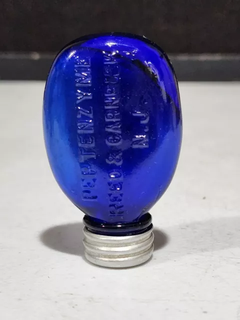 Antique Reed & Carnrick Peptenzyme 2.5" Cobalt Blue Small Rounded Bottle Dovers