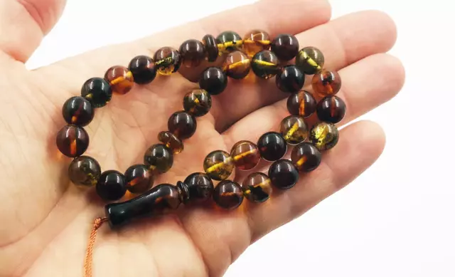 Natural Baltic Amber Islamic Prayer Beads Misbaha Tasbih Rosary 33  pressed