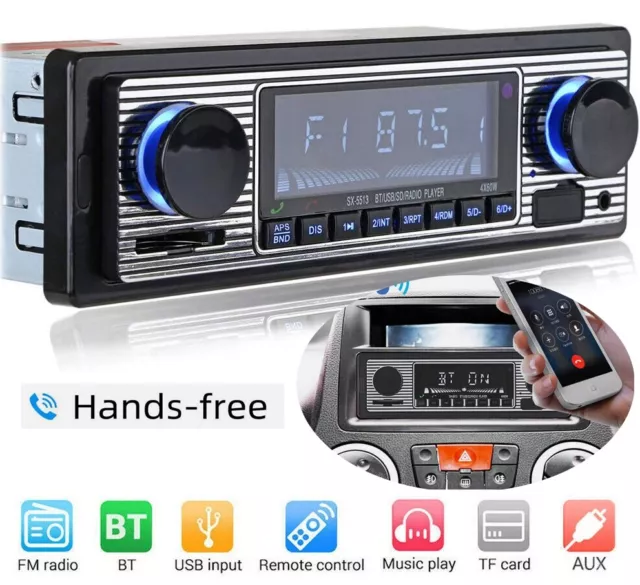 Bluetooth Vintage Car FM Radio MP3 Player USB Classic Stereo Audio Receiver AUX