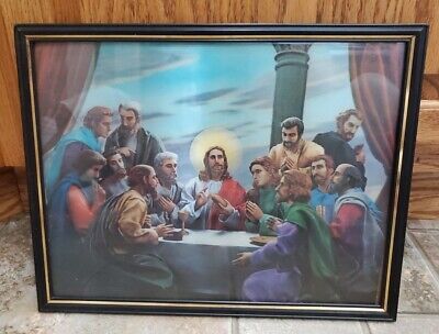 The Last Supper Lord's Supper Picture in 3D Jesus and Diciples Vintage 14"x11"