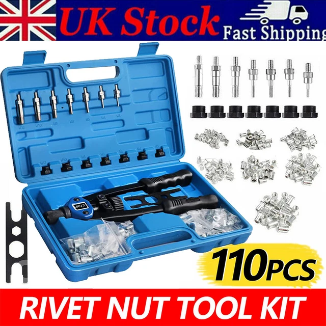 110PCS Rivet Nut Nutsert Tool Rivnut Kit Riveter Gun Riveting M3-M12 Mandrels