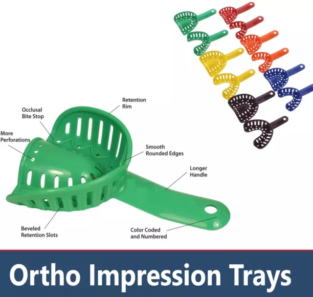Dental Ortho Impression Trays, XS, M, L, XL,Upper/Lower, 12/Bag, for child/adult