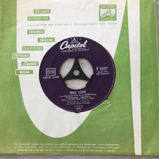 BING CROSBY / GRACE KELLY / FRANK SINATRA: True Love (Single Capitol F 3507)