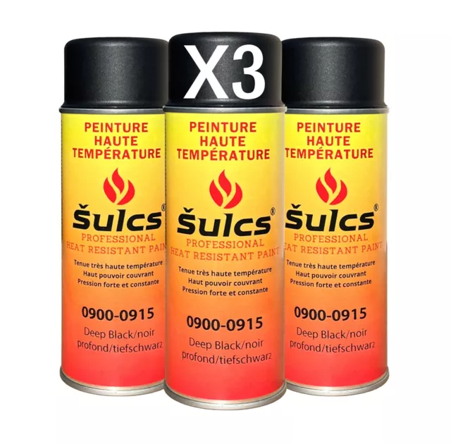 3x Peinture Haute Température Professionnelle Noir Mat Aérosol 900°C - 400ml