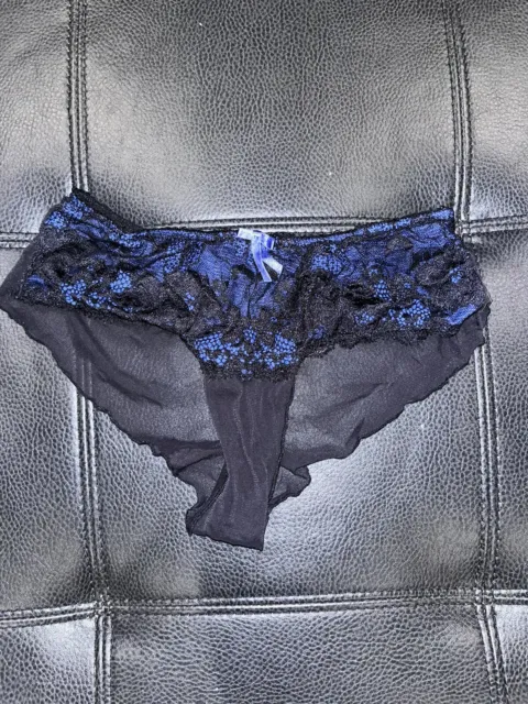 pour moi panties vintage Blue black lace mesh bow