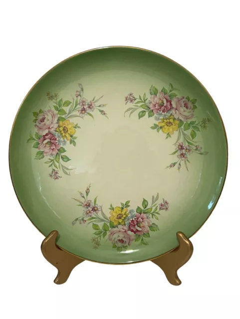 Vintage Green Floral Pattern Serving Dish Platter Porcelain Gold Rim 13 1/2”