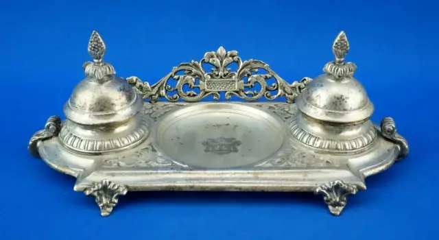 Antico Calamaio inglese Vittoriano XIX AR Sheffield silverplate Peltro argentato