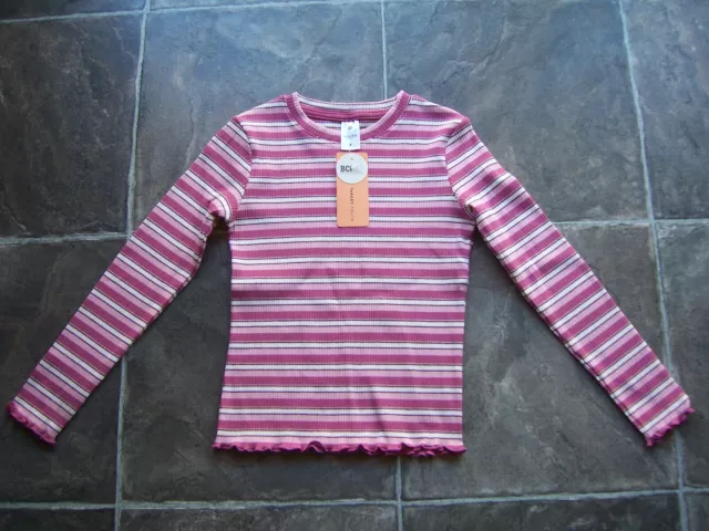 BNWT Girl's Pink & White & Black Stripes Ribbed Cotton Knit Long Sleeve Top 8