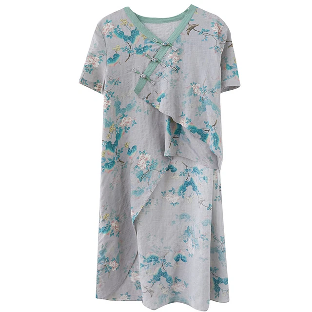 Femme Irrégulière Chemisier Haut Chinois Chemises Floral Bouton Grenouille Court