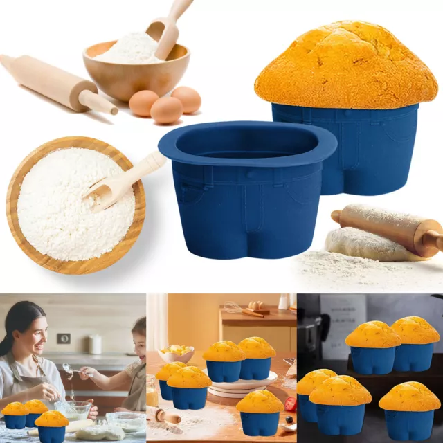 Set Of 3 Silicone Muffin Top Novelty Cupcake Moulds Jeans Shaped Bun Baking Cups